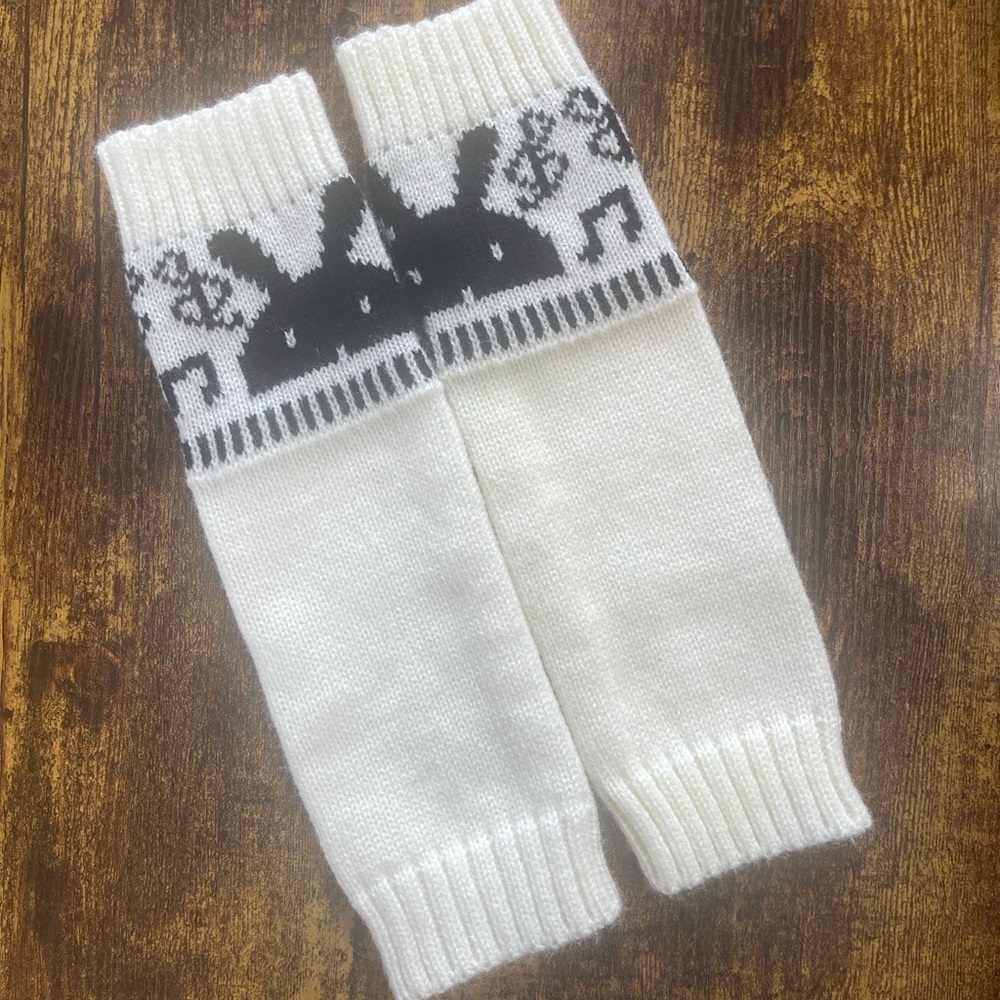 White and Black Musical Bunny Arm Warmers NWOT